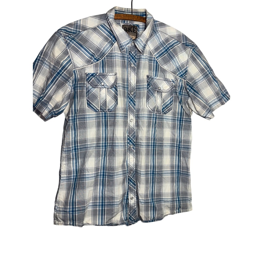 BKE Mens Rodeo Plaid Western Pearl Snap Short Sleeve Shirt XL Athletic Fit